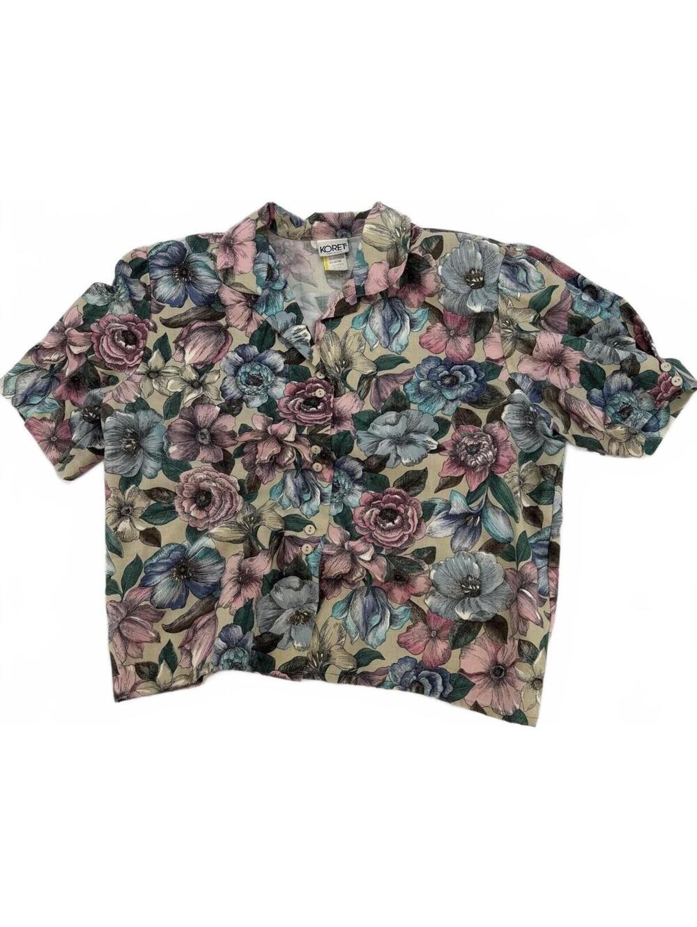 Vintage Koret Crop Shirt Size 16 Floral Button-Up Cottagecore